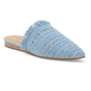 Lucky Brand Bapsee Denim Embroidered Fringe Mule Slip-on Shoes Flats Sz 6.5 NWOB